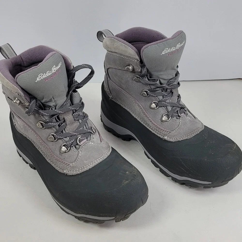 Eddie Bauer WeatherEdge Waterproof Insulated Hiking Boots Gray Purple 8.5